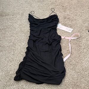 Oh Polly Elegant Black Ruched Dress